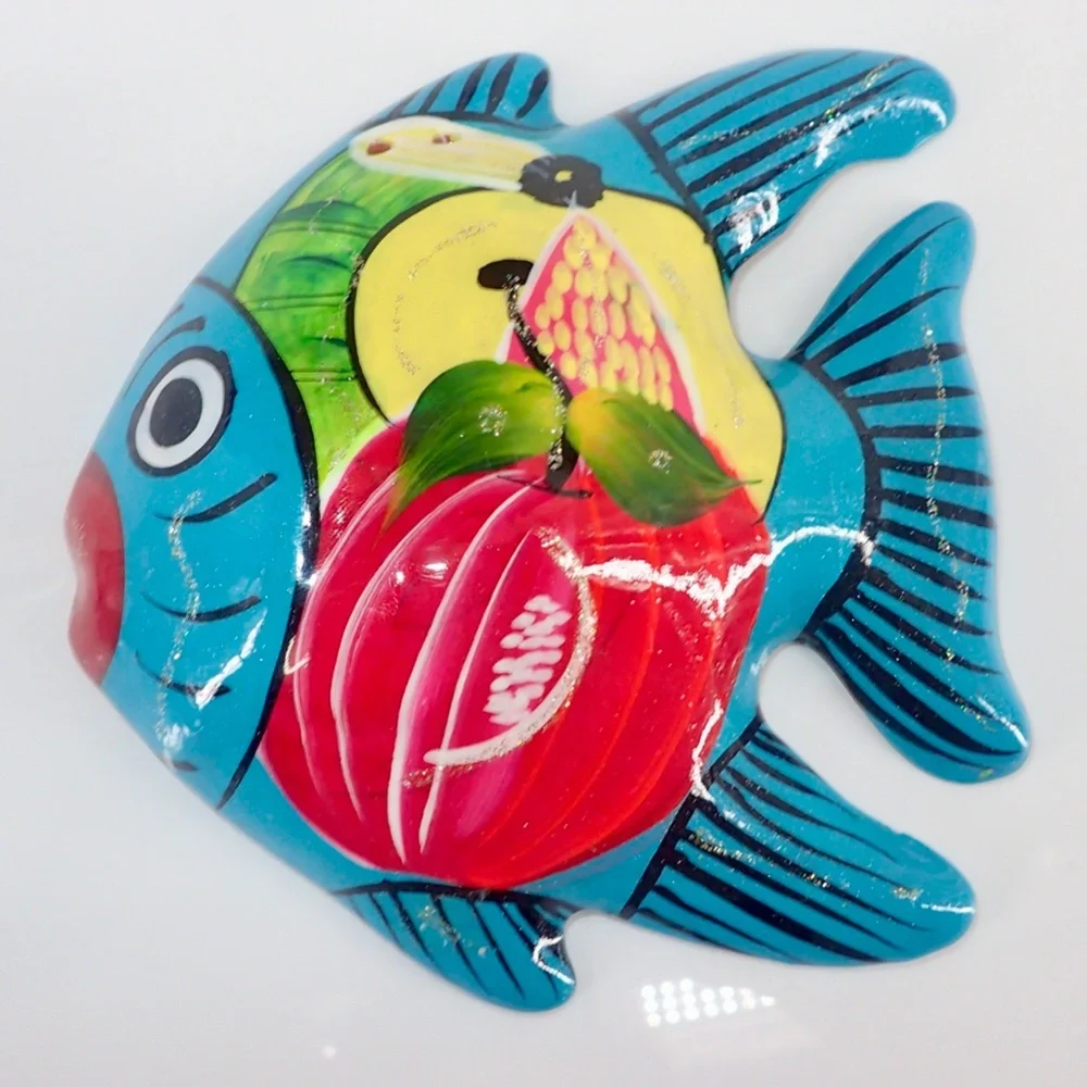 Tropical Ceramic Colorful Set of 3 Fish Wall Decor 5” Hanging or Wall Mount